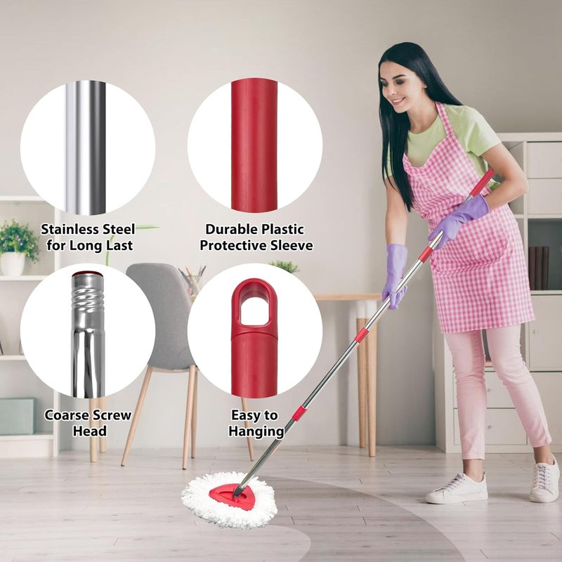Nuorest Spin Mop Replacement Set for O-Ceda EasyWring 1-Tank System, Includes 2 Mop Head Replacement, 1 Spin Base, 1 Scrubber Head, 1 Mop Handle (30-58in Adjustable 4-Section Pole) - Image 4